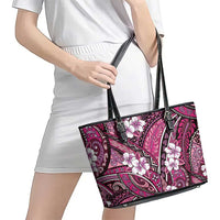 Polynesian Hibiscus Tropical Pink Floral Leather Tote Bag Tribal Pattern - Polynesian Pride