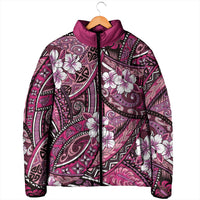 Polynesian Hibiscus Tropical Pink Floral Padded Jacket Tribal Pattern - Polynesian Pride