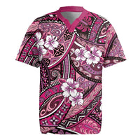 Polynesian Hibiscus Tropical Pink Floral Rugby Jersey Tribal Pattern - Polynesian Pride
