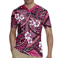 Polynesian Hibiscus Tropical Pink Floral Rugby Jersey Tribal Pattern - Polynesian Pride
