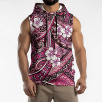 Polynesian Hibiscus Tropical Pink Floral Sleeveless Hoodie Tribal Pattern - Polynesian Pride