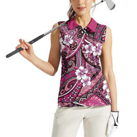 Polynesian Hibiscus Tropical Pink Floral Women Sleeveless Polo Shirt Tribal Pattern LT01 - Polynesian Pride