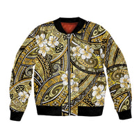 Polynesian Hibiscus Tropical Yellow Floral Bomber Jacket Tribal Pattern - Polynesian Pride