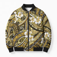 Polynesian Hibiscus Tropical Yellow Floral Bomber Puffer Jacket Tribal Pattern - Polynesian Pride