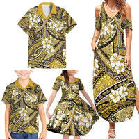 Polynesian Hibiscus Tropical Yellow Floral Family Matching Summer Maxi Dress and Hawaiian Shirt Tribal Pattern - Polynesian Pride