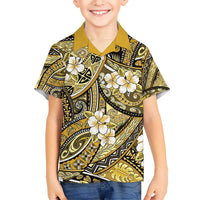Polynesian Hibiscus Tropical Yellow Floral Kid Hawaiian Shirt Tribal Pattern - Polynesian Pride