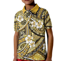 Polynesian Hibiscus Tropical Yellow Floral Kid Polo Shirt Tribal Pattern - Polynesian Pride