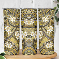 Polynesian Hibiscus Tropical Yellow Floral Skinny Tumbler Tribal Pattern - Polynesian Pride
