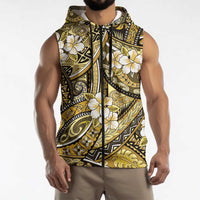 Polynesian Hibiscus Tropical Yellow Floral Sleeveless Zip Hoodie Tribal Pattern - Polynesian Pride
