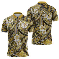 Polynesian Hibiscus Tropical Yellow Floral Zipper Polo Shirt Tribal Pattern - Polynesian Pride