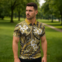 Polynesian Hibiscus Tropical Yellow Floral Zipper Polo Shirt Tribal Pattern - Polynesian Pride