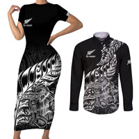 New Zealand Silver Fern Rugby Couples Matching Short Sleeve Bodycon Dress and Long Sleeve Button Shirts Aotearoa Kiwi Maori Black Version LT01 Black - Polynesian Pride