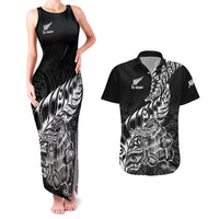 New Zealand Silver Fern Rugby Couples Matching Tank Maxi Dress and Hawaiian Shirt Aotearoa Kiwi Maori Black Version LT01 Black - Polynesian Pride