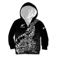 New Zealand Silver Fern Rugby Kid Hoodie Aotearoa Kiwi Maori Black Version LT01 Zip Hoodie Black - Polynesian Pride