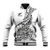 New Zealand Silver Fern Rugby Baseball Jacket Aotearoa Kiwi Maori White Version LT01 Unisex White - Polynesian Pride