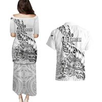 New Zealand Silver Fern Rugby Couples Matching Puletasi Dress and Hawaiian Shirt Aotearoa Kiwi Maori White Version LT01 - Polynesian Pride