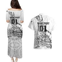 Custom New Zealand Silver Fern Rugby Couples Matching Puletasi Dress and Hawaiian Shirt Aotearoa Kiwi Maori White Version LT01 - Polynesian Pride