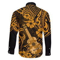 Hawaii Ukulele Family Matching Off Shoulder Long Sleeve Dress and Hawaiian Shirt Polynesian Pattern Gold Version LT01 - Polynesian Pride
