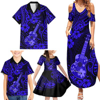Hawaii Ukulele Family Matching Summer Maxi Dress and Hawaiian Shirt Polynesian Pattern Navy Blue Version LT01 - Polynesian Pride