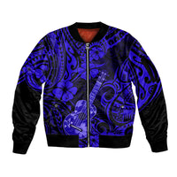 Hawaii Ukulele Sleeve Zip Bomber Jacket Polynesian Pattern Navy Blue Version LT01 Unisex Blue - Polynesian Pride
