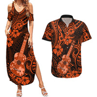 Hawaii Ukulele Couples Matching Summer Maxi Dress and Hawaiian Shirt Polynesian Pattern Orange Version LT01 Orange - Polynesian Pride