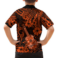 Hawaii Ukulele Family Matching Summer Maxi Dress and Hawaiian Shirt Polynesian Pattern Orange Version LT01 - Polynesian Pride