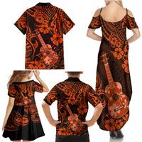 Hawaii Ukulele Family Matching Summer Maxi Dress and Hawaiian Shirt Polynesian Pattern Orange Version LT01 - Polynesian Pride