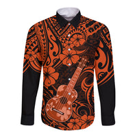 Hawaii Ukulele Long Sleeve Button Shirt Polynesian Pattern Orange Version LT01 Unisex Orange - Polynesian Pride