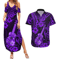 Hawaii Ukulele Couples Matching Summer Maxi Dress and Hawaiian Shirt Polynesian Pattern Purple Version LT01 Purple - Polynesian Pride