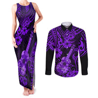 Hawaii Ukulele Couples Matching Tank Maxi Dress and Long Sleeve Button Shirts Polynesian Pattern Purple Version LT01 Purple - Polynesian Pride