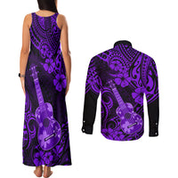 Hawaii Ukulele Couples Matching Tank Maxi Dress and Long Sleeve Button Shirts Polynesian Pattern Purple Version LT01 - Polynesian Pride