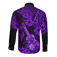 Hawaii Ukulele Long Sleeve Button Shirt Polynesian Pattern Purple Version LT01 - Polynesian Pride