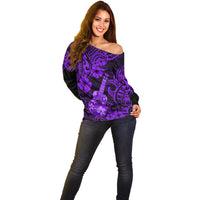 Hawaii Ukulele Off Shoulder Sweater Polynesian Pattern Purple Version LT01 - Polynesian Pride