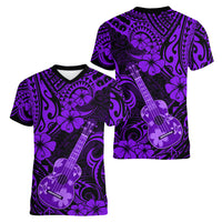 Hawaii Ukulele Women V Neck T Shirt Polynesian Pattern Purple Version LT01 - Polynesian Pride