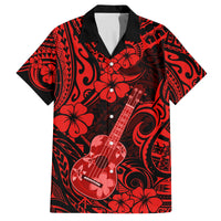 Hawaii Ukulele Family Matching Tank Maxi Dress and Hawaiian Shirt Polynesian Pattern Red Version LT01 Dad's Shirt - Short Sleeve Red - Polynesian Pride