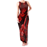 Hawaii Ukulele Family Matching Tank Maxi Dress and Hawaiian Shirt Polynesian Pattern Red Version LT01 Mom's Dress Red - Polynesian Pride
