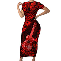 Hawaii Ukulele Short Sleeve Bodycon Dress Polynesian Pattern Red Version LT01 Long Dress Red - Polynesian Pride