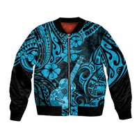 Hawaii Ukulele Bomber Jacket Polynesian Pattern Sky Blue Version LT01 Unisex Blue - Polynesian Pride