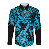 Hawaii Ukulele Long Sleeve Button Shirt Polynesian Pattern Sky Blue Version LT01 Unisex Blue - Polynesian Pride