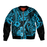 Hawaii Ukulele Sleeve Zip Bomber Jacket Polynesian Pattern Sky Blue Version LT01 Unisex Blue - Polynesian Pride