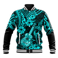 Hawaii Ukulele Baseball Jacket Polynesian Pattern Turquoise Version LT01 Unisex Turquoise - Polynesian Pride