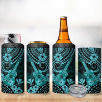 Hawaii Ukulele 4 in 1 Can Cooler Tumbler Polynesian Pattern Turquoise Version