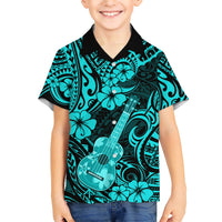 Hawaii Ukulele Kid Hawaiian Shirt Polynesian Pattern Turquoise Version LT01 Kid Turquoise - Polynesian Pride
