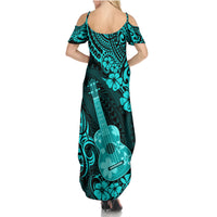 Hawaii Ukulele Summer Maxi Dress Polynesian Pattern Turquoise Version LT01 - Polynesian Pride