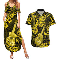Hawaii Ukulele Couples Matching Summer Maxi Dress and Hawaiian Shirt Polynesian Pattern Yellow Version LT01 Yellow - Polynesian Pride