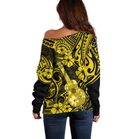 Hawaii Ukulele Off Shoulder Sweater Polynesian Pattern Yellow Version LT01 - Polynesian Pride