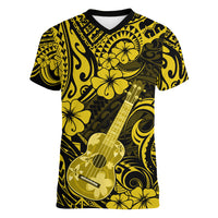 Hawaii Ukulele Women V Neck T Shirt Polynesian Pattern Yellow Version LT01 Female Yellow - Polynesian Pride