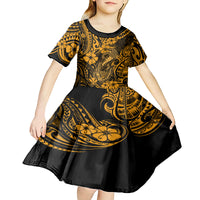Hawaii Fish Hook Kid Short Sleeve Dress Polynesian Pattern Gold Version LT01 - Polynesian Pride