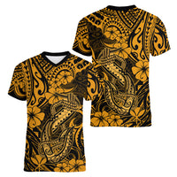 Hawaii Fish Hook Women V Neck T Shirt Polynesian Pattern Gold Version LT01 - Polynesian Pride