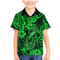 Hawaii Fish Hook Family Matching Mermaid Dress and Hawaiian Shirt Polynesian Pattern Green Version LT01 Son's Shirt Green - Polynesian Pride